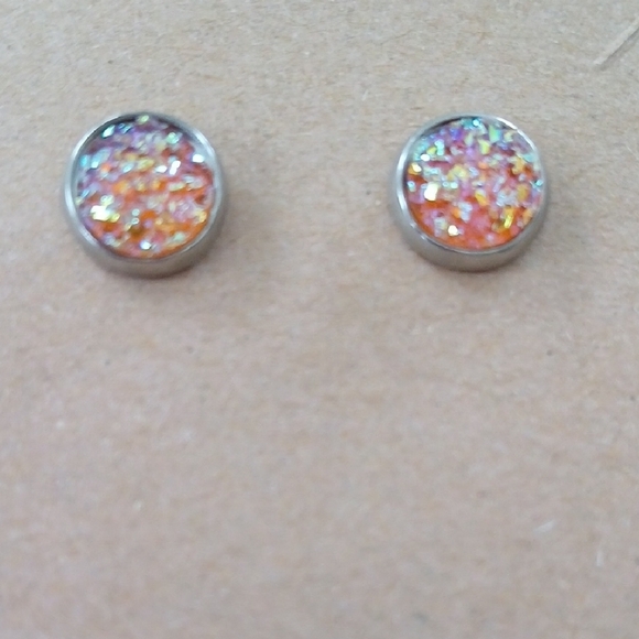 Dazzling Silver and Iridescent Stud Earrings - Picture 2 of 2